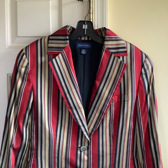Anne Klein II Silk Striped Red Blazer SZ 10 - Picture 3 of 16